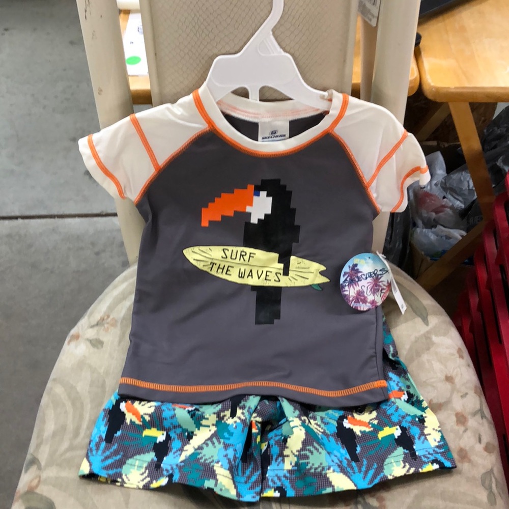 Boys 2T swim trunks and swim shirt set